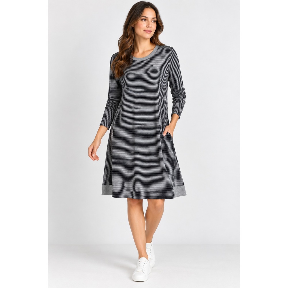 J. Jill Dress Womens XL Gray Stripe Long Sleeve T Shirt Knee Length Jersey